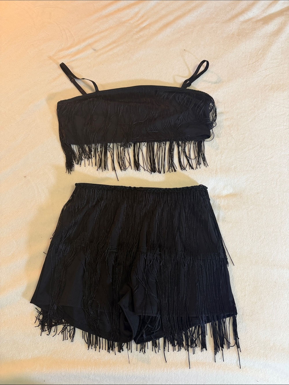 SHEIN Black Fringe Crop Top & Shorts Set